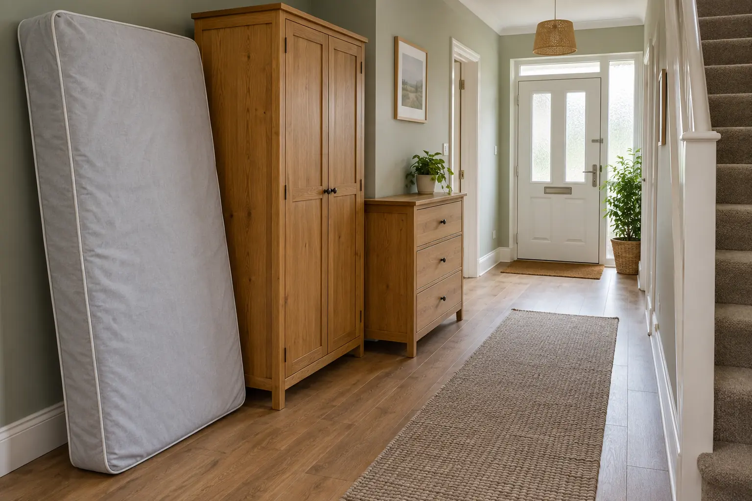 Wardrobe, mattress and drawers awaiting collection