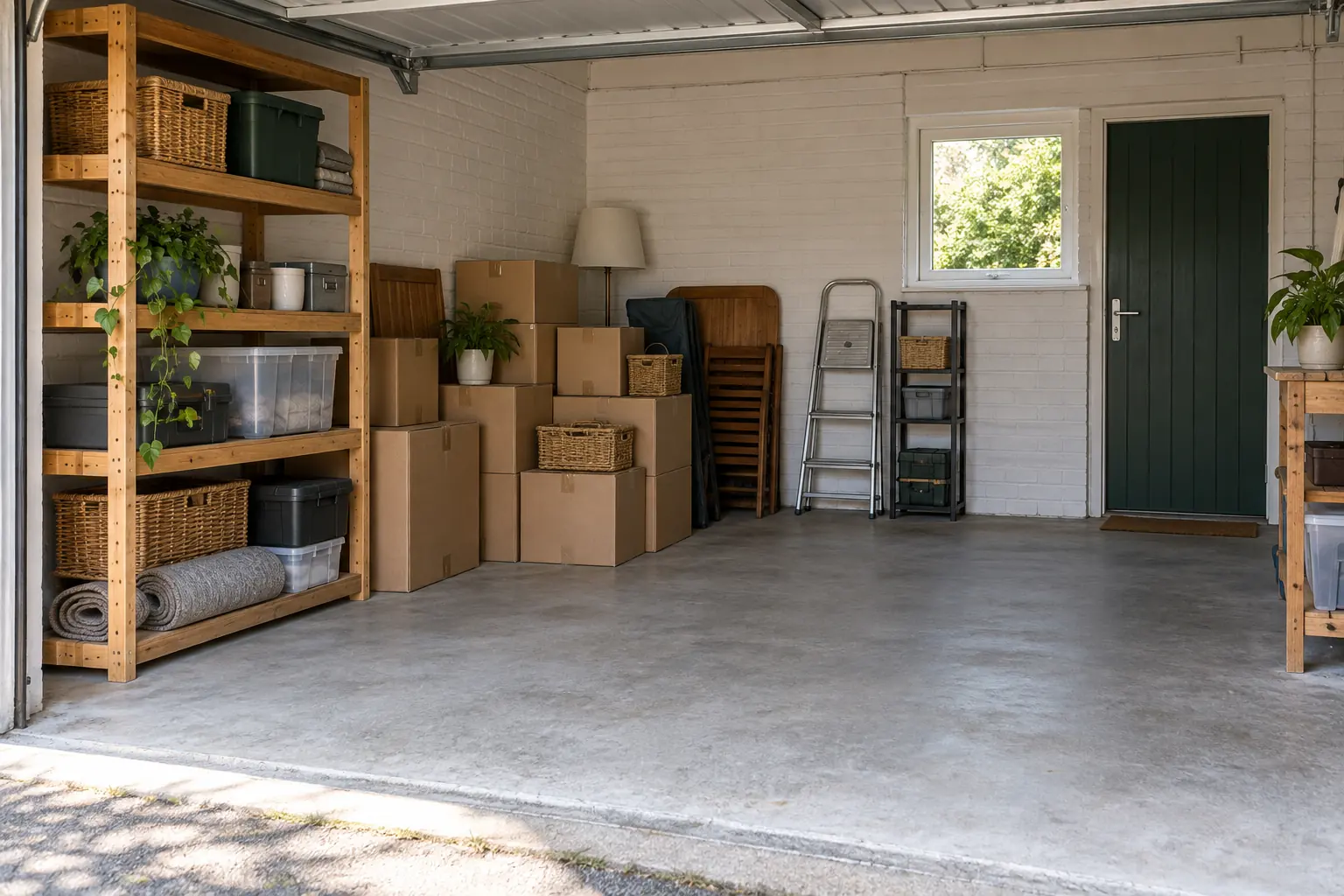 Garage boxes and belongings with a clear access route