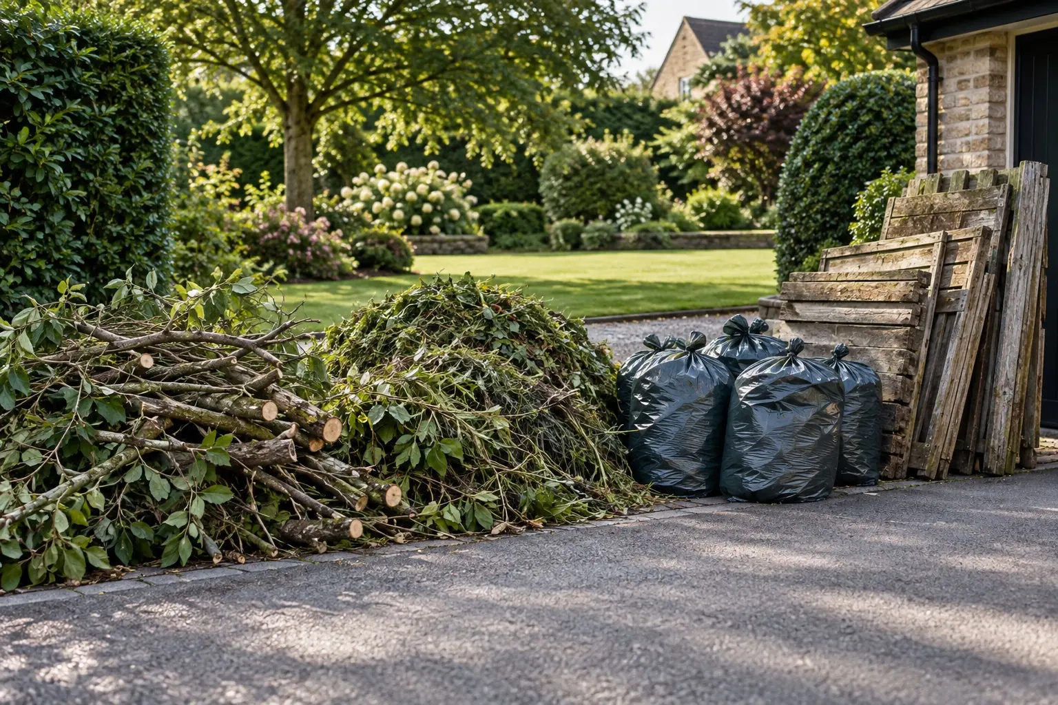 Garden debris grouped for a collection