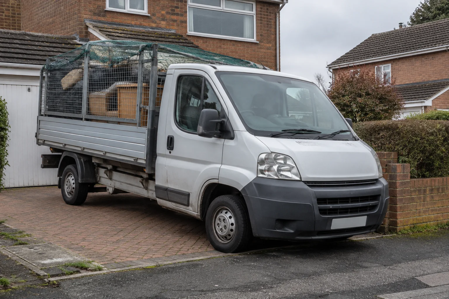 Loaded unbranded cage tipper parked on a driveway